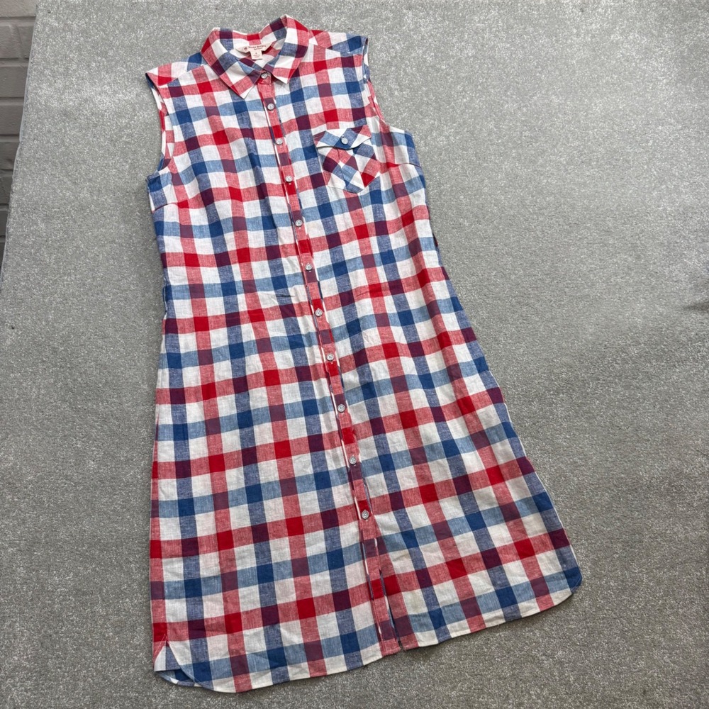 Brooks Brothers Red Fleece Plaid‎ Linen Blend Sleeveless Shirt Dress Red Blue 8 - Picture 5 of 11